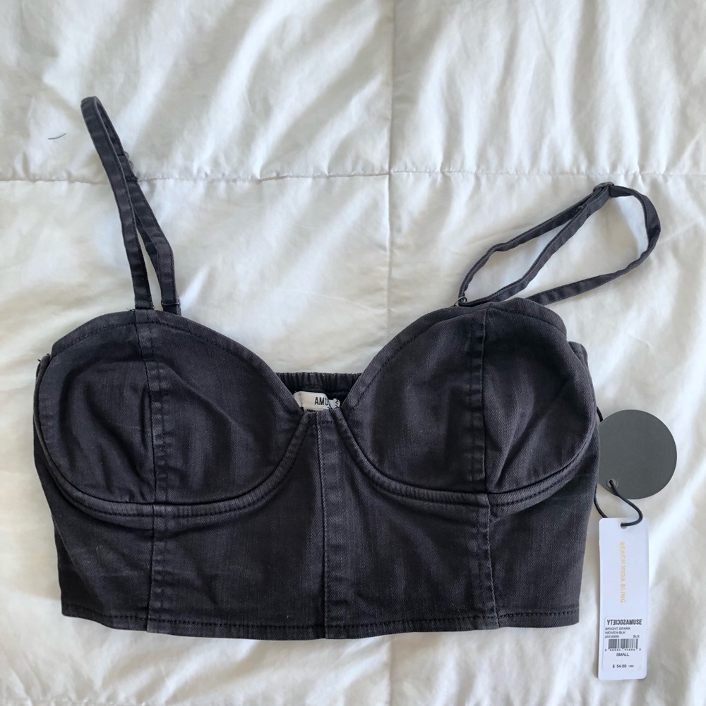 Amuse society crop denim top washed black size S